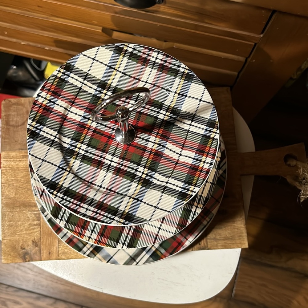 Pottery Barn Plaid 3 Tier Desert Stand BNWT - Picture 2 of 8